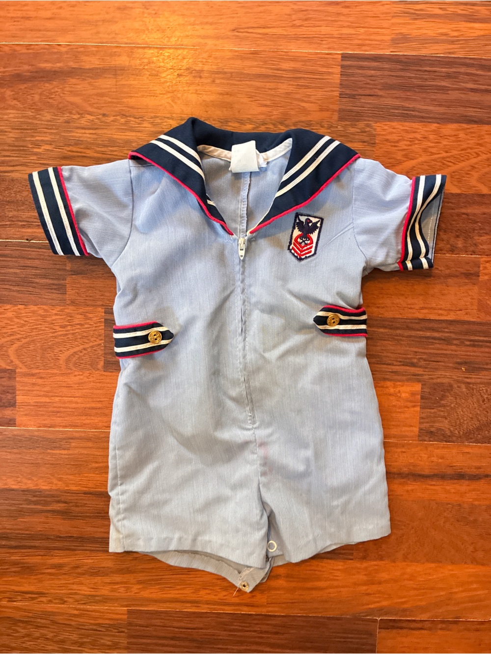 Vintage 80’s Navy-Trim Light Blue Sailor One-Piece for Kids